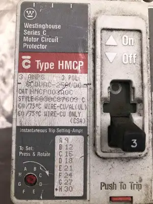 Westinghouse HMCP003A0C 3A 3 Pole Molded Case Circuit Breaker 600VAC 250VDC