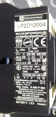 10 HP Telemecanique LP1 D12004 Reversing Contactor Assembly 1000 V 8kV Used
