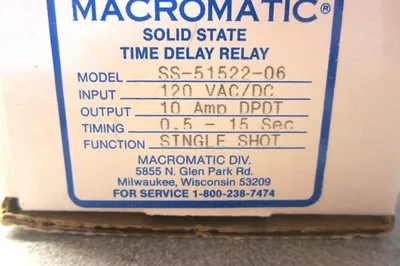 NEW MACROMATIC SS-51522-06 TIME DELAY/RELAY SS5152206