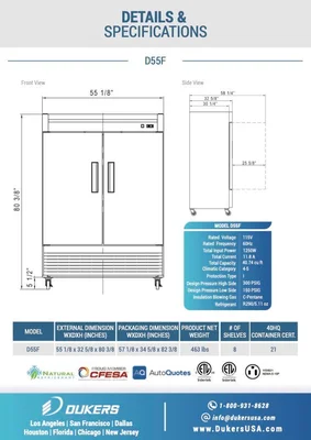 New | in-Stock Dukers New Dukers D55F Stainless Steel Solid 2-Door Commercial Reach-in Freezer Freezers Illinois US | Falcon Restaurant Supply #1376319