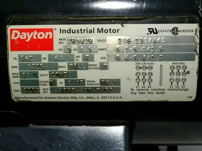 NEW DAYTON 2R942B INDUSTRIAL MOTOR 3 PH. 1725 R.P.M. 60 HZ