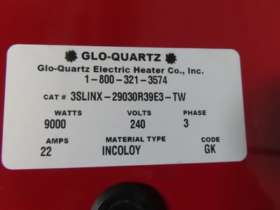Glo-QuartzElectric Heater Co. HeatMax Heaters 9000 Watts Immersion Heaters (Qty. 8)