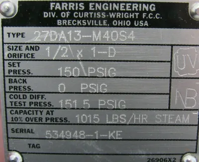 NEW FARRIS 27DA13-M40S4 PRESSURE RELIEF VALVE 150PSI 1/2×1-D 27DA13M40S4