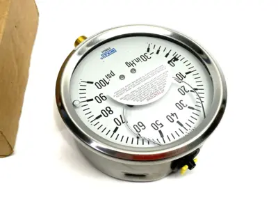 USED WIKA INSTRUMENT LIQUID FILLED HYDRAULIC GAUGE 100 PSI, 4" FACE DIA, LOWER MOUNT