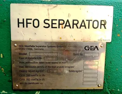 Westfalia OSD 18-0136-067/10 fuel oil purifier, SS.