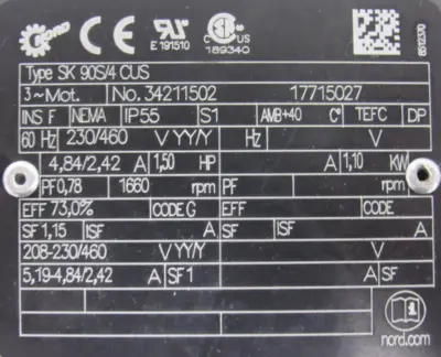 NEW NORD SK373.1ZVL-90S/4CUS GEARMOTOR 23.41:1 SK90S/4CUS SK3731ZVL90S4 1" DIA.