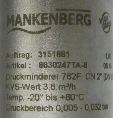 NEW MANKENBERG 3151881 PRESSURE REDUCING VALVE 2" 6630247TA-8 PN 16/0,1 DN 2"