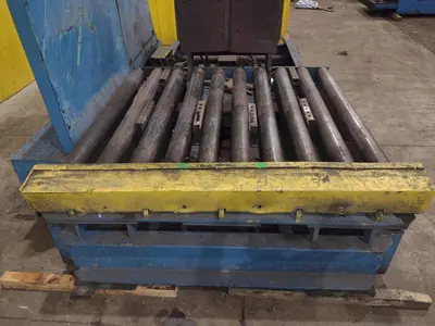20,000 LBS X 54" X 36" BRANER HYDRAULIC COIL CAR UPENDER WITH POWER FEED CONVEYOR: YOBRO #25238