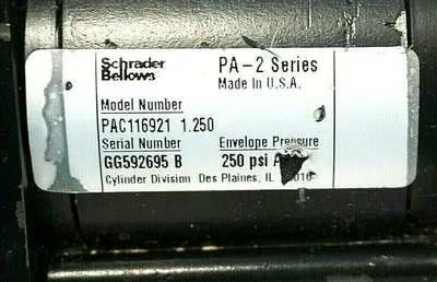 NEW SCHRADER BELLOWS PAC116921 1.250 CYLINDER PA-2 SERIES PAC1169211250