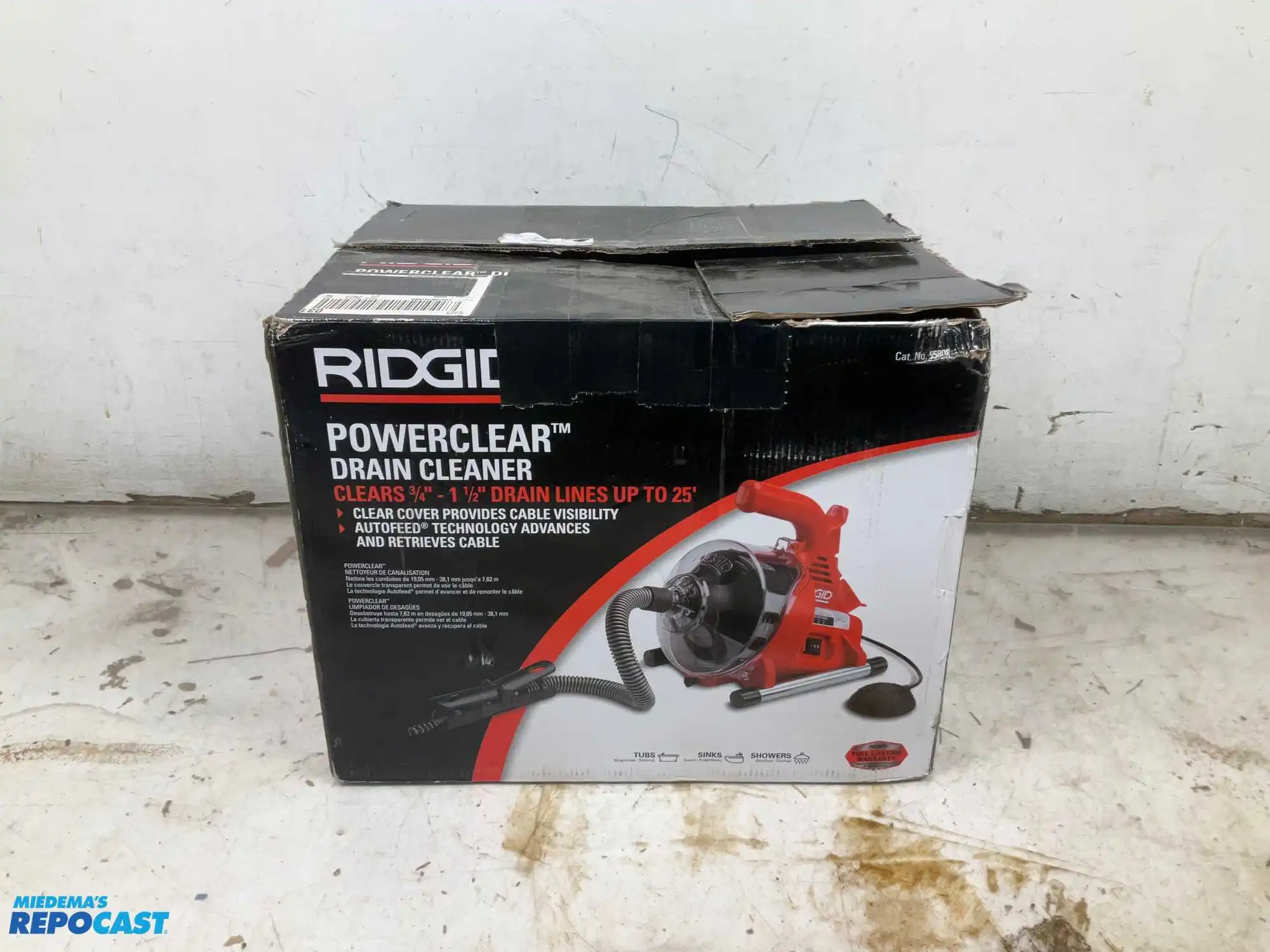Ridgid Powerclear Drain Cleaner, Clears 3/4”-1-1/2” Drain Lines up to 25’, New