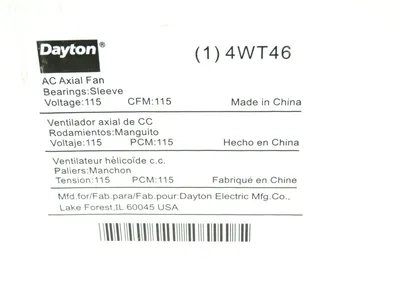 NEW DAYTON 4WT46 AC AXIAL FAN 115V