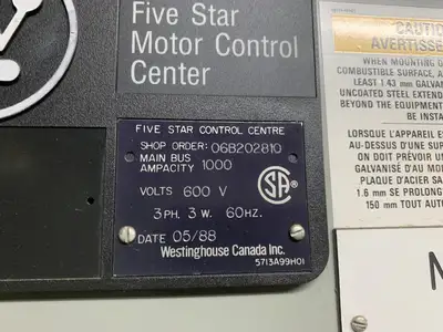 Five Star Double-Sided Motor Control Center (MCC), 600V Max., 1000A, 3 Buckets