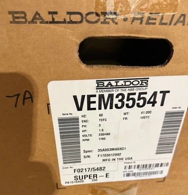 new surplus 1.5 hp Baldor Electric Motor, 1750 rpm, qty. 2