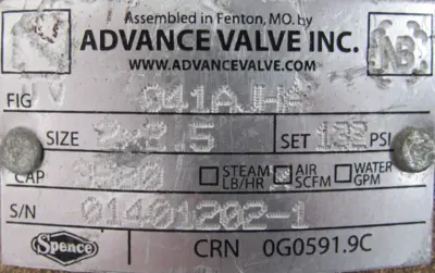 NEW ADVANCE VALVE 041AJHA SAFETY VALVE 132PSI 2"x2.5"