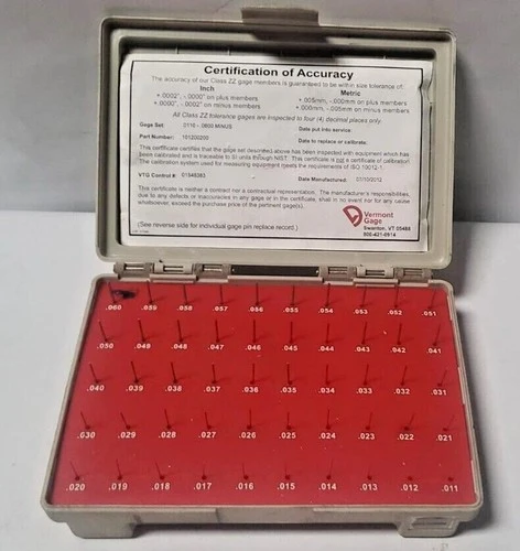 VERMONT GAGE 101200200 PIN GAGE SET (-) .0110"- .0600″