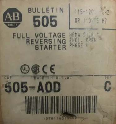 ALLEN BRADLEY 505-A0D REVERSING STARTER SIZE 0 505A0D NEW SURPLUS