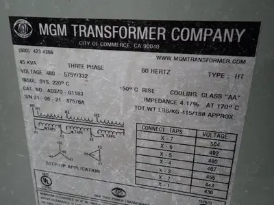 USED MGM TRANSFORMER CO. AD370G1183