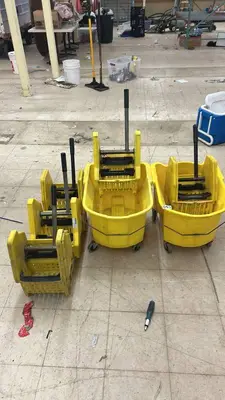 Lot of 3 Commercial Mop Buckets with Wringer Attachments