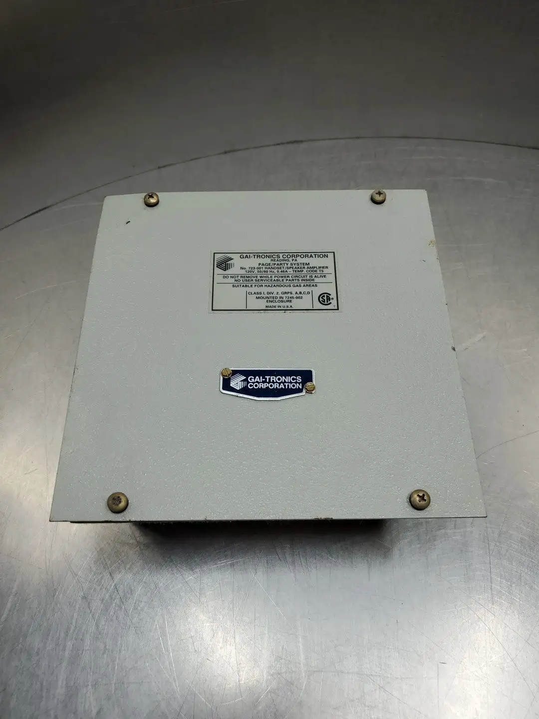 Used Gai-Tronics 723-001 Remote Handset/Speaker Amplifer, 120VAC, 0.46A Amplifiers South Carolina US | Palmetto Automation #1520467
