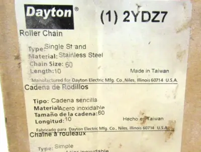 NEW DAYTON 2YDZ7 ROLLER CHAIN 10' SIZE 60