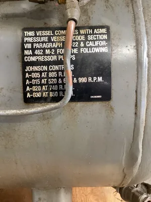Pureflow Johnson Controls Dual Air Compressor 200 PSI 25 Gal.