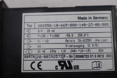Jumo Regulator dtrans Type: 202550/10-665-888-140-23-00/000 STOCK L-722-A