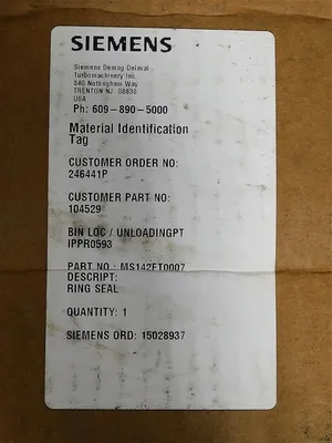 Siemens MS142FT0007 Sealing Ring Assembly New
