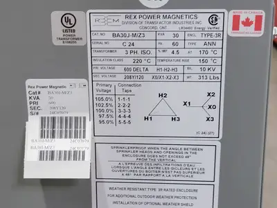 New | in-Stock REX POWER MAGNETICS BA30J-M/Z3 Transformers British Columbia CA | Lenmark #265545