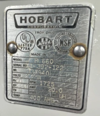 72-0340 Hobart P660 60 Quart Pizza Dough Mixer