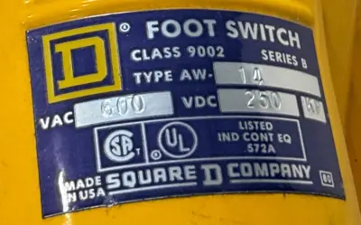 NEW SQUARE D 9002AW-14 FOOT SWITCH 600VAC 250VDC 9002AW14