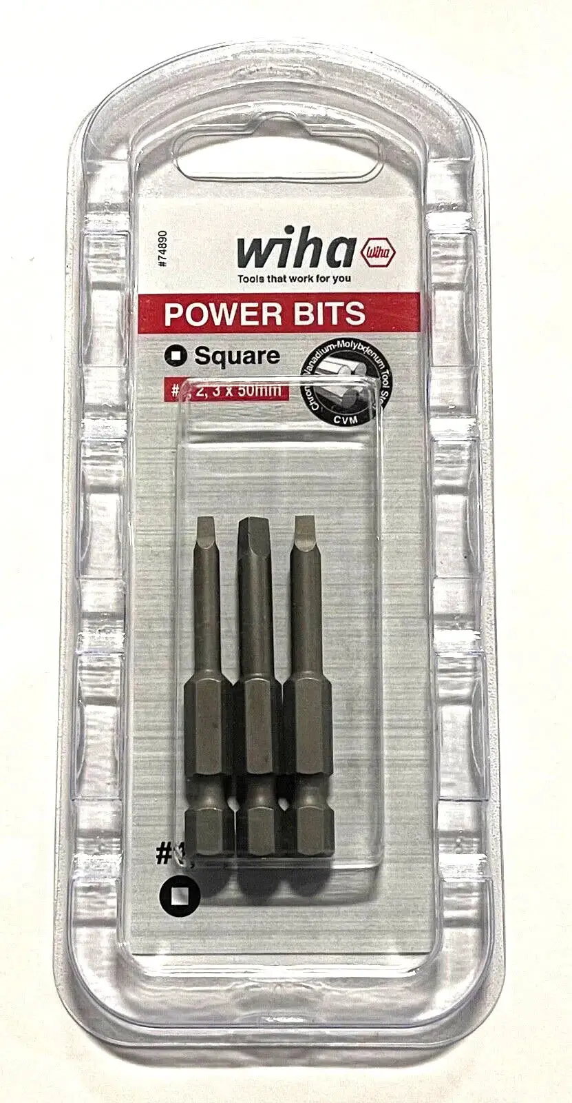 Wiha 3 Piece Square Power Bit Set #1 #2 #3 x 50mm 1/4" Quick Change Hex Drive