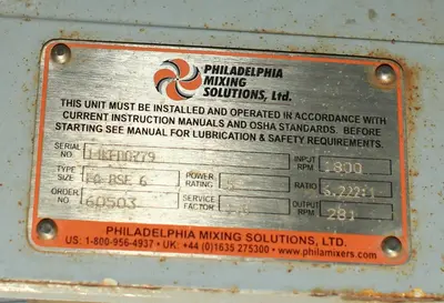 USED PHILADELPHIA MIXING SOLUTIONS TYPE FA-BSE 6