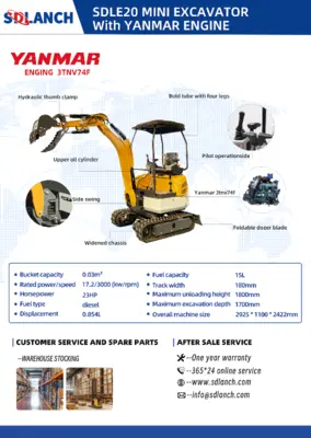 2026 SDLANCH Mini Excavator, Yanmar Engine, 23 HP, Diesel (SDLE20 / IRE200)