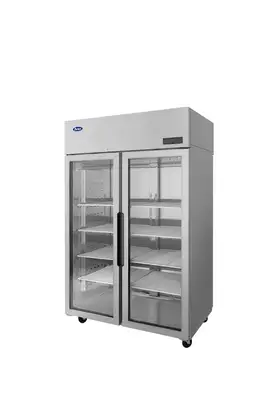 New | in-Stock Atosa New Atosa PLUS-R2-GS-S-PT Two Section Pass-Thru Refrigerator - Glass Front Doors & Solid Rear Doors Display Refrigerators Illinois US | Falcon Restaurant Supply #1373635