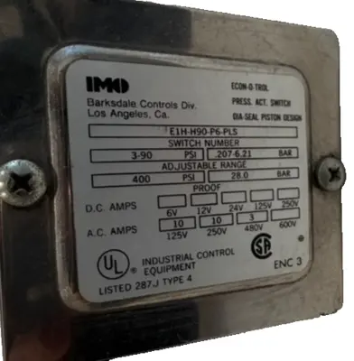 NEW BARKSDALE E1H-H90-P6-PLS PRESSURE SWITCH E1HH90P6PLS