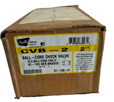 NEW APOLLO VALVES 61-108-01 BALL-CONE CHECK VALVE CVB-2 2" 6110801