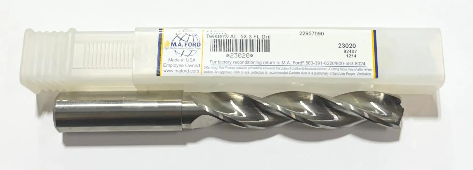 M.A. Ford 14.5mm Solid Carbide Drill 5xD 3 Flute USA Made