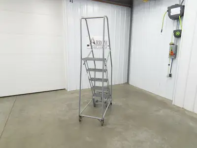 Uline H-5073A-10 Rolling Ladder Narrow Aisle 5 Step 10" Platform 50" Top Step