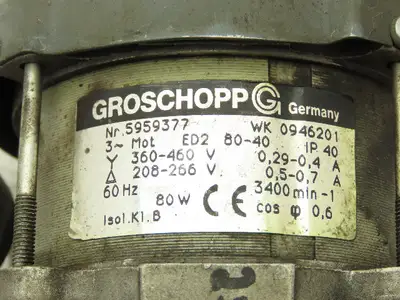 Groschopp 0946201 IEC Electric Motor 80W 3400 RPM 208-266/460V 3PH TEFC