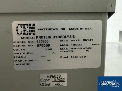 USED CEM CEM Protein Hydrolysis Unit, Model 510500