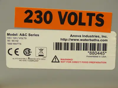 Anova A&C Series Recirculating Hot Water Bath 1000 Watt 230V Sous Vide