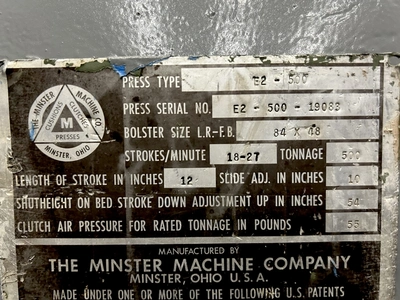 USED 1970 MINSTER MINSTER E2-500-84-48 PRESS