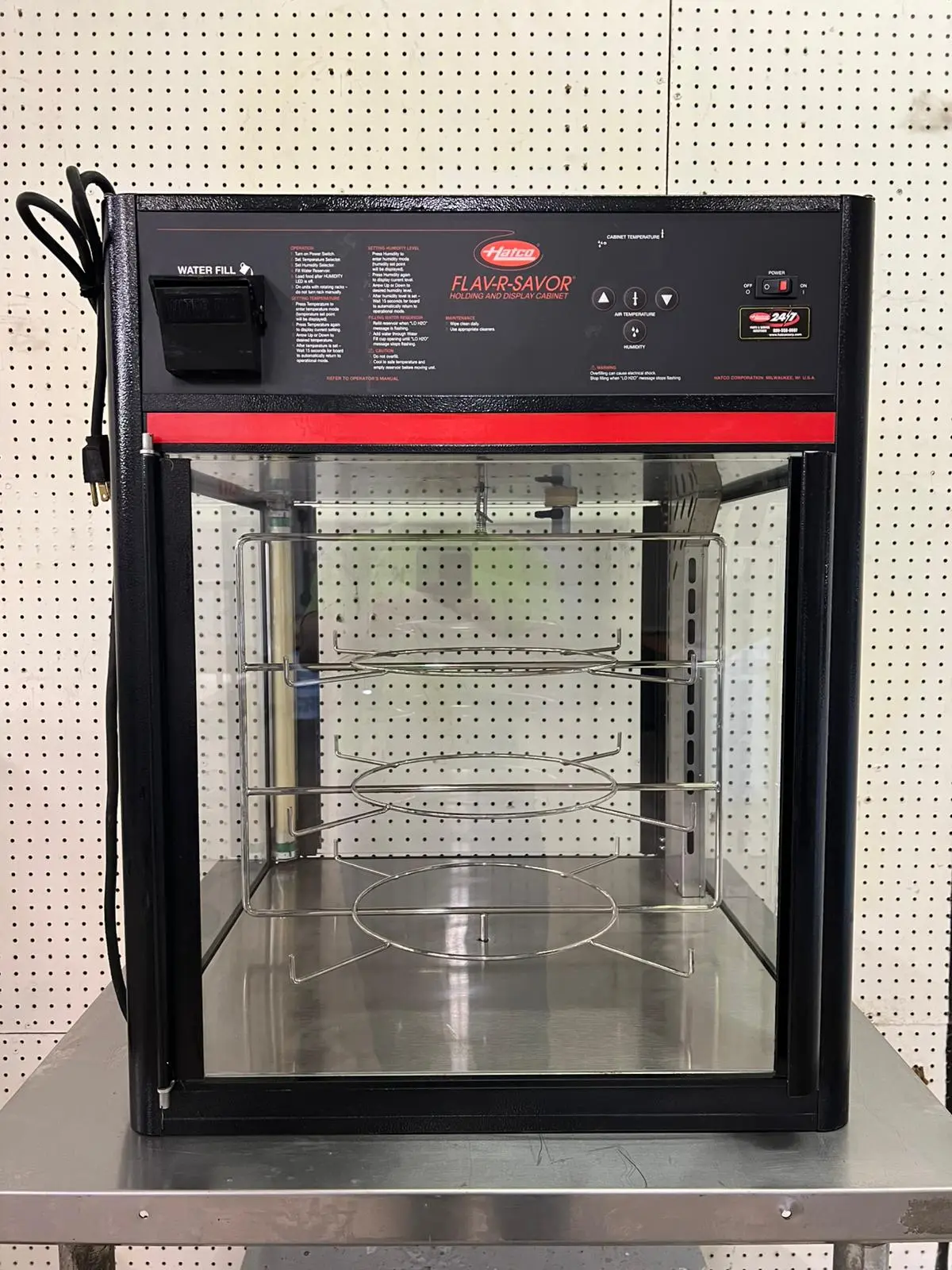 Used Hatco Used Hatco FSD-2 Two Door Heated Pizza Display Cabinet w/Circle Rack and Motor 120V Heated Cabinets & Displays Illinois US | Falcon Restaurant Supply #1375654