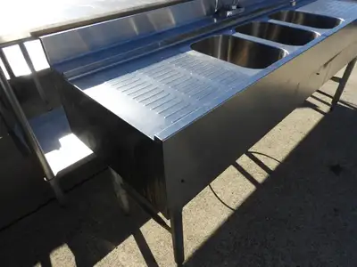 Used Eagle Used Eagle Under bar Stainless Steel Commercial 3 Compartment Sink - SS26 Sinks Illinois US | Falcon Restaurant Supply #1376455