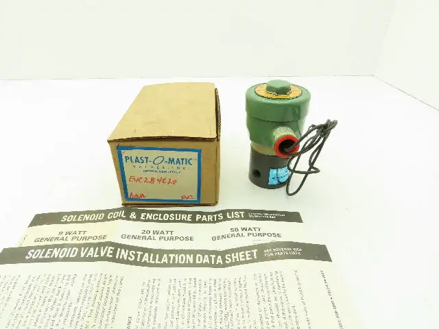 Plast-o-matic EUC2B4E20 Solenoid Valve PVC 3/8" NPT 120 PSI 120V Coil 20 Watts