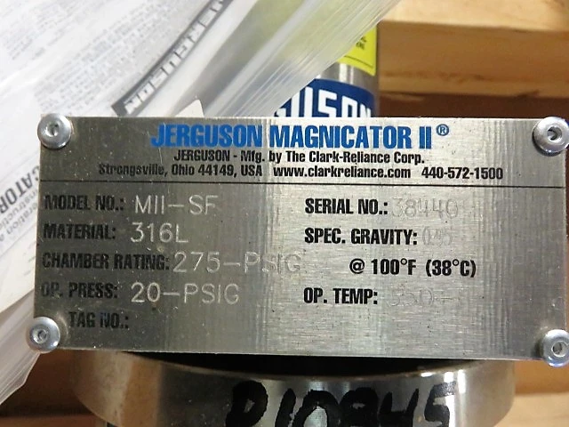 Jerguson Magnificator II Magnetic Liquid Level Indicator model MII-SF Spec. Gravity 0.95 275 Psi 42" Lenght