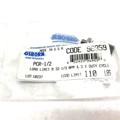 USED OSBORN CAM RUNNER LOAD RUNNER CAM BEARING LIMIT 110LBS 33-1/3 RPM & 3X DUTY CYCLE