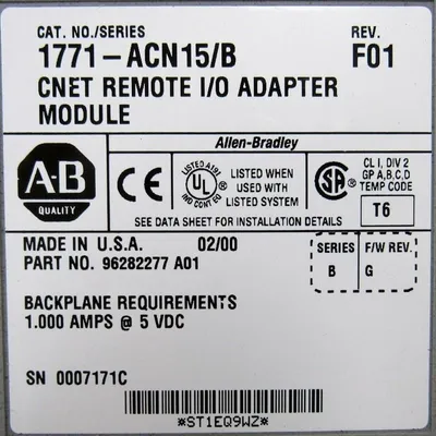 USED ALLEN BRADLEY 1771-ACN15/B CNET REMOTE I/O ADAPTER 1771ACN15 SER B