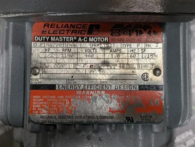 1/2 HP Reliance Electric P14G7701N-AK Electric Motor 460V 1140 RPM Used