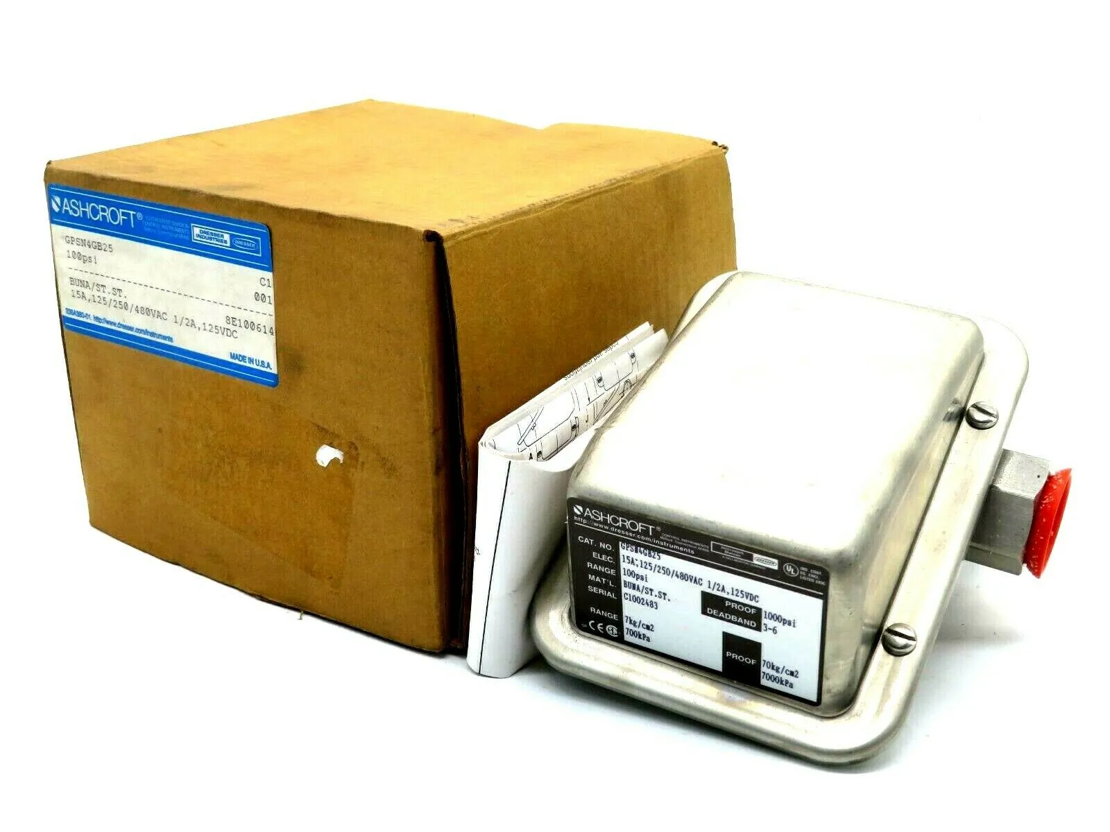 NEW ASHCROFT GPSN4GB25 PRESSURE SWITCH 100PSI GPSN4GB25